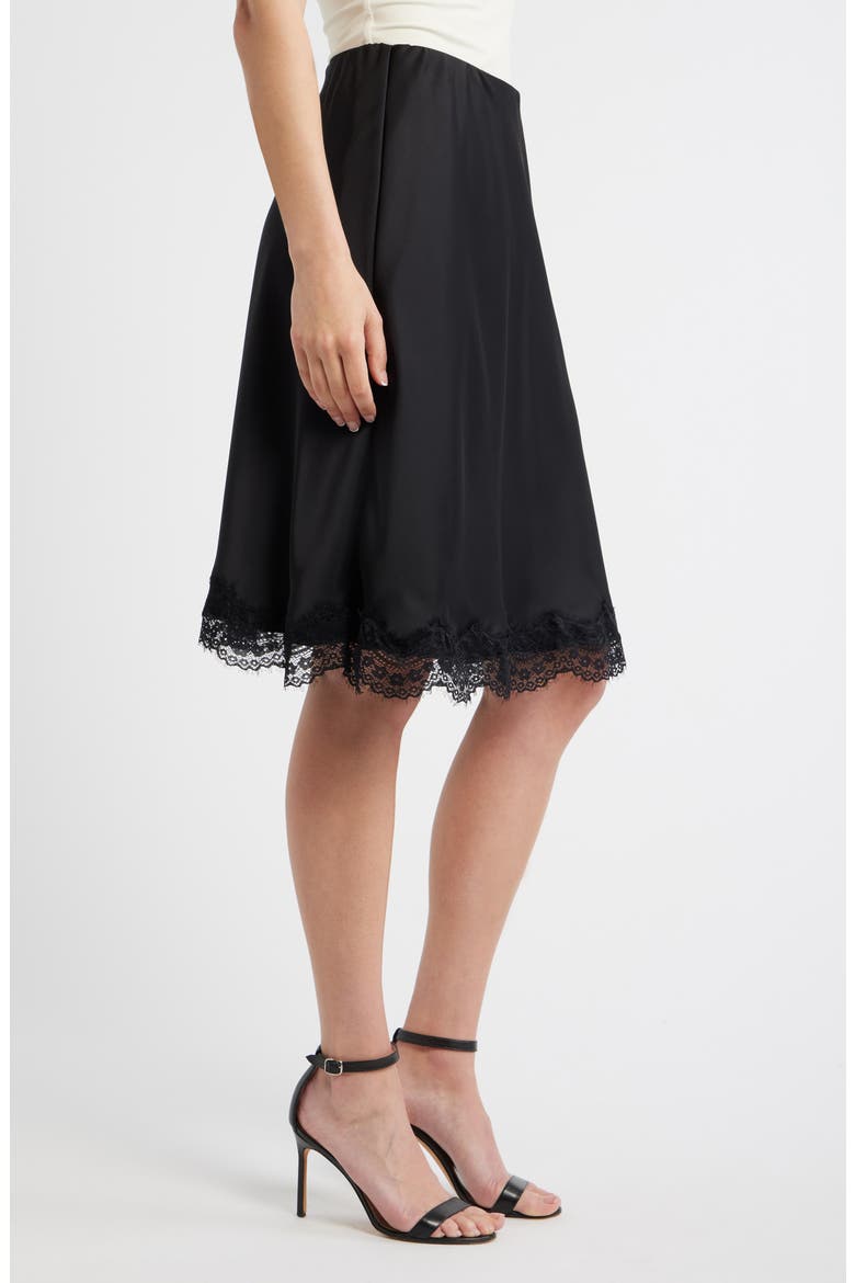 Lace Trim Satin Skirt, Alternate, color, BLACK
