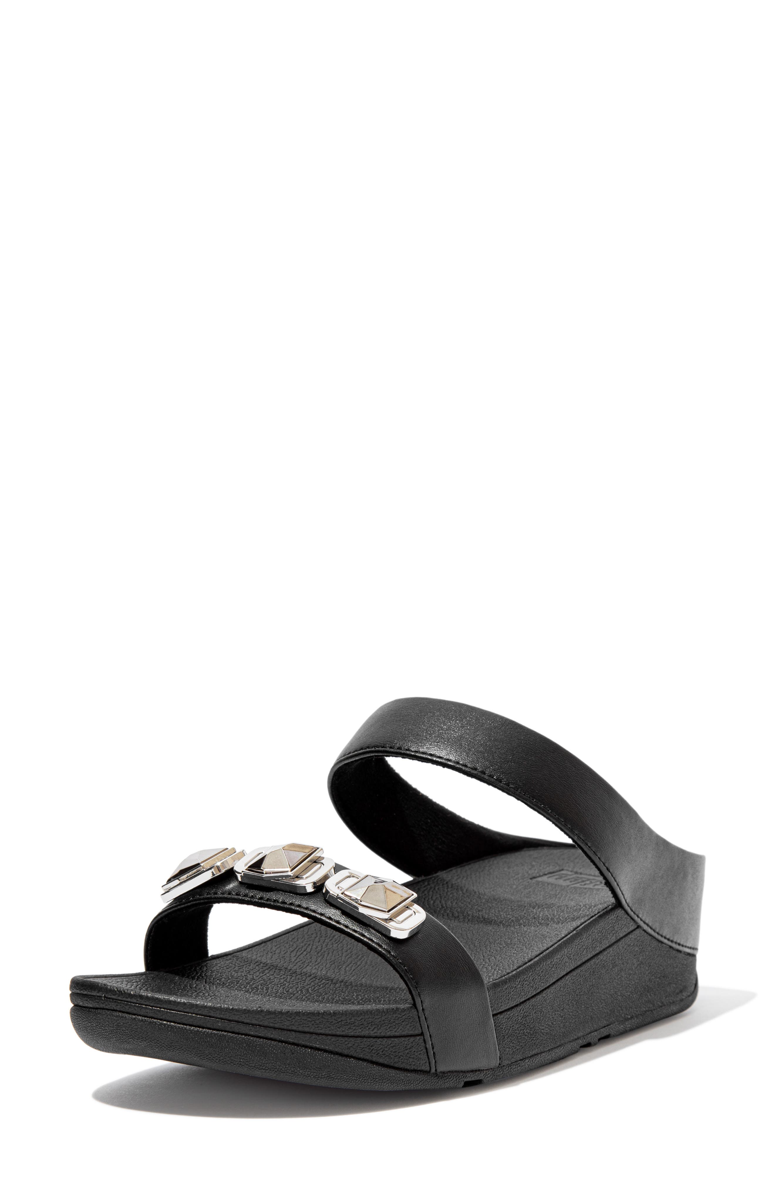 FitFlop Fino Crystal Wedge Slide Sandal, Alternate, color, All Black