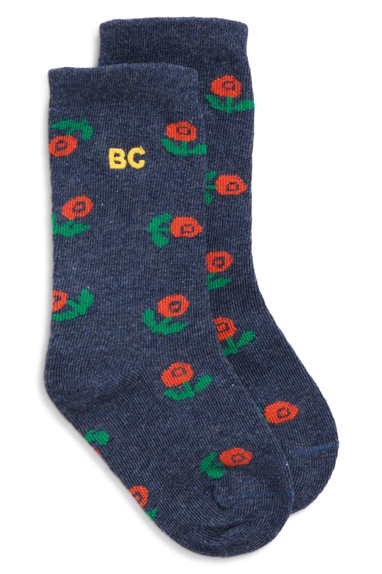 Stamp Bloom All Over Cotton Blend Crew Socks, Main, color, VIOLET