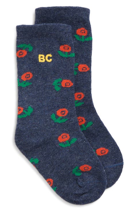 Stamp Bloom All Over Cotton Blend Crew Socks