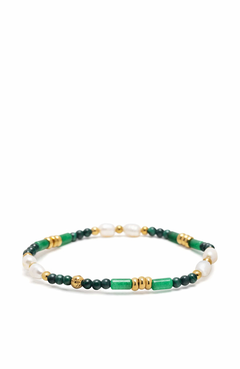 Agate, Malachite & Pearl Gemstone Beaded Bracelet
