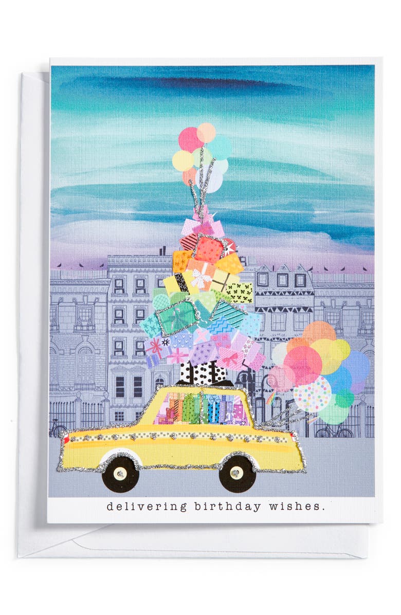 VERRIER HANDCRAFTED Delivering Birthday Wishes Greeting Card, Main, color, Yellow Multi