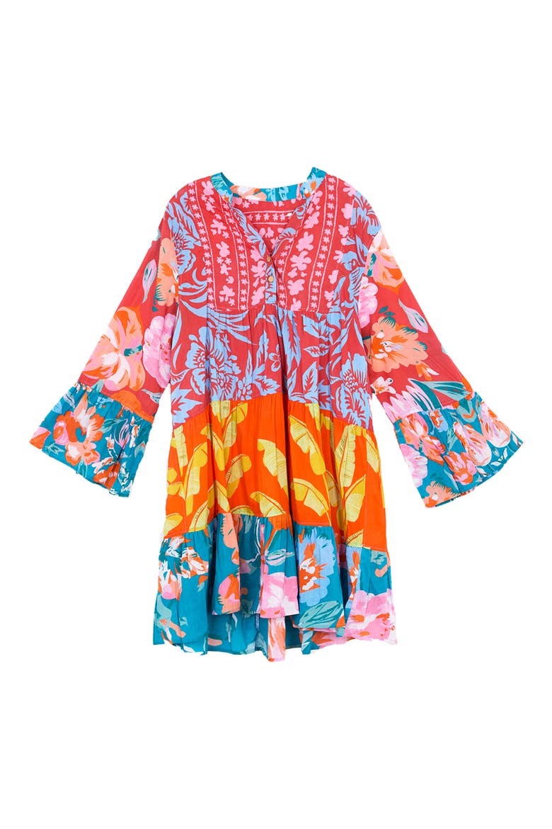 Mixed Floral Tunic Dress, Alternate, color, RED MULTI