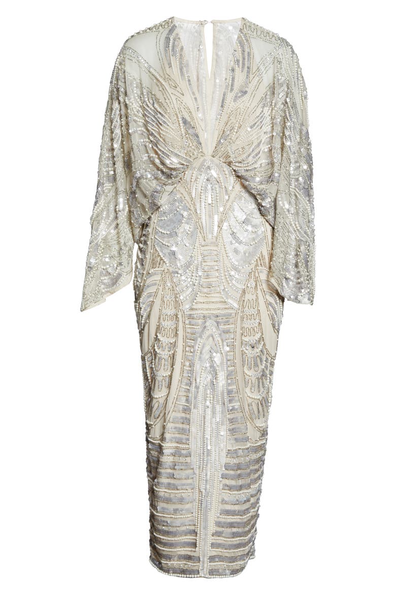 EDITION Sequin Long Sleeve Midi Dress, Alternate, color, WHITE