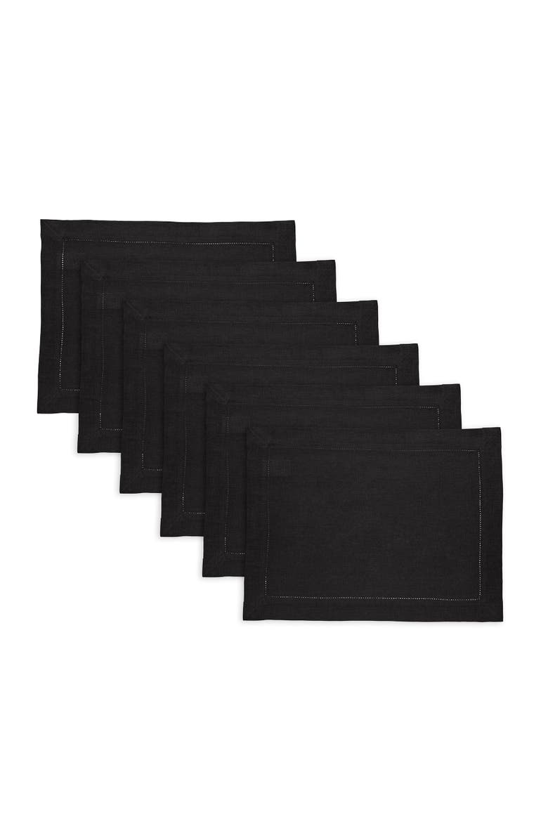 Solino Home Linen Placemats Set of 4, 14 x 19 Inch for Dining Table, Holiday and Everyday Table Decor - Sonoma Hemstitch, Main, color, Black