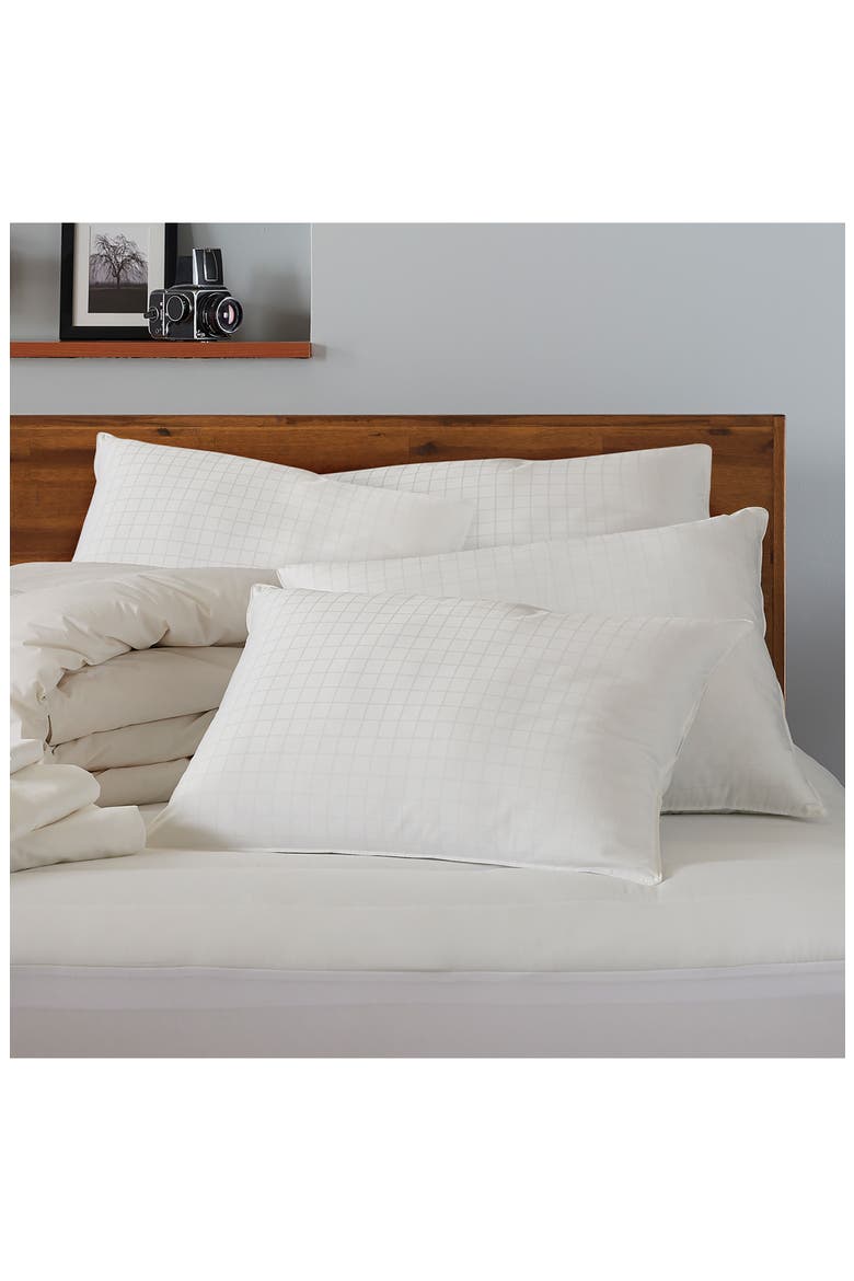 Set of 4 White Windowpane 100% Cotton Dobby Gel Filled Side/Back Sleeper Pillows, Alternate, color, WHITE
