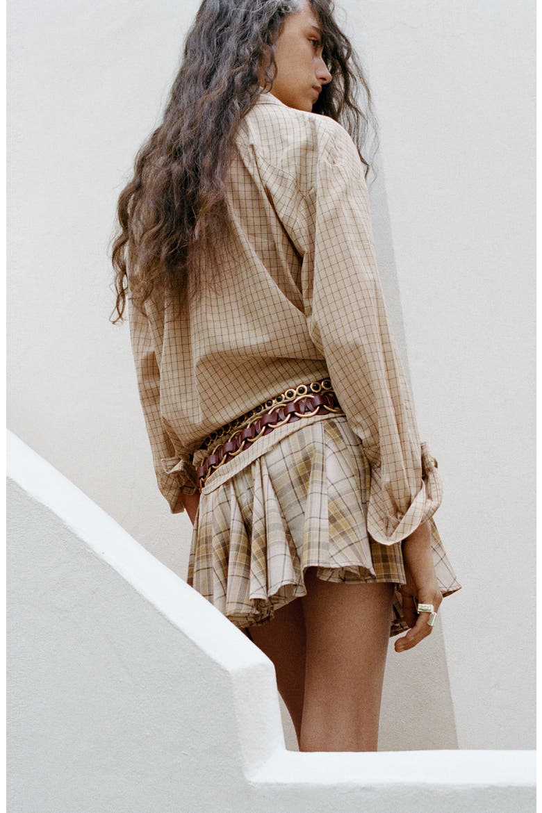 Checkered Cotton Button-Up Shirt, Alternate, color, BROWN