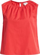 Nordstrom Floral Gathered Neck Poplin Sleeveless Top