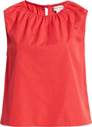 Nordstrom Floral Gathered Neck Poplin Sleeveless Top