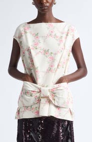 Simone Rocha Floral Print Boxy Peplum Bow Detail Top