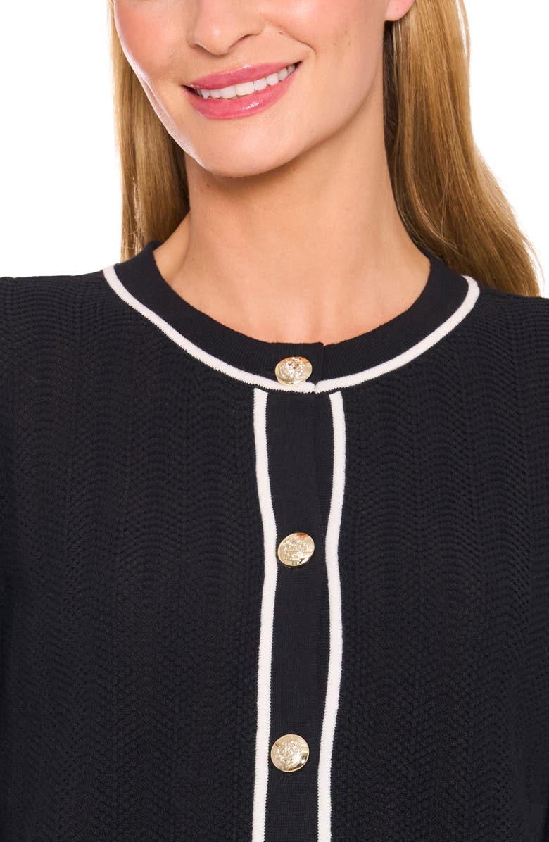 CeCe Contrast Detail Cotton Cardigan, Alternate, color, Rich Black