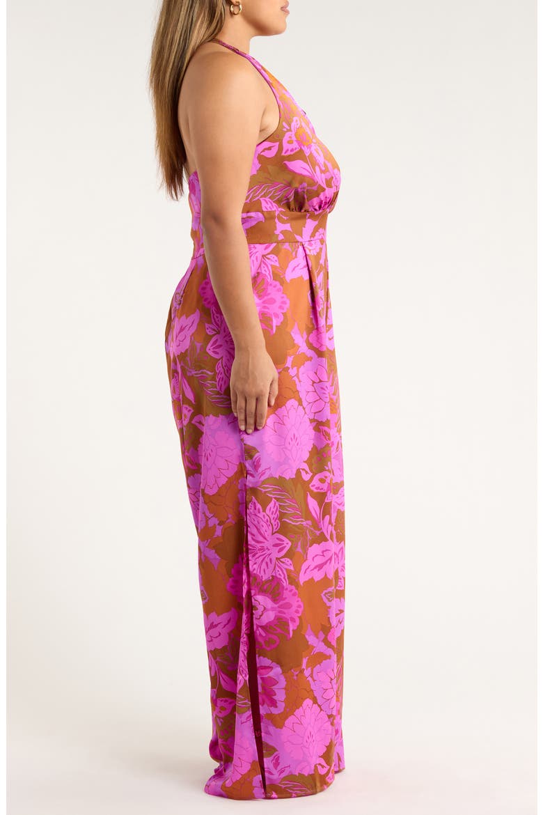 Lorian Floral Magic Moment Halter Jumpsuit, Alternate, color, RUST-MAGENTA