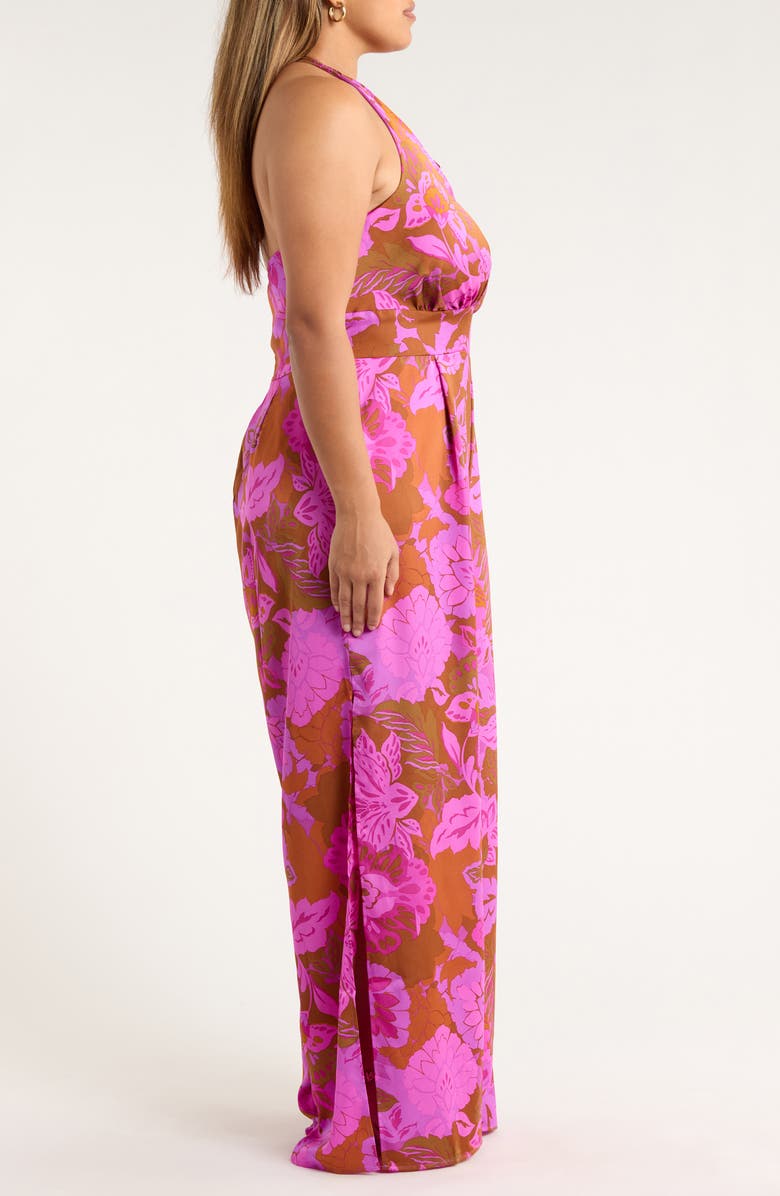 SUGARLIPS Lorian Floral Magic Moment Halter Jumpsuit, Alternate, color, Rust-Magenta