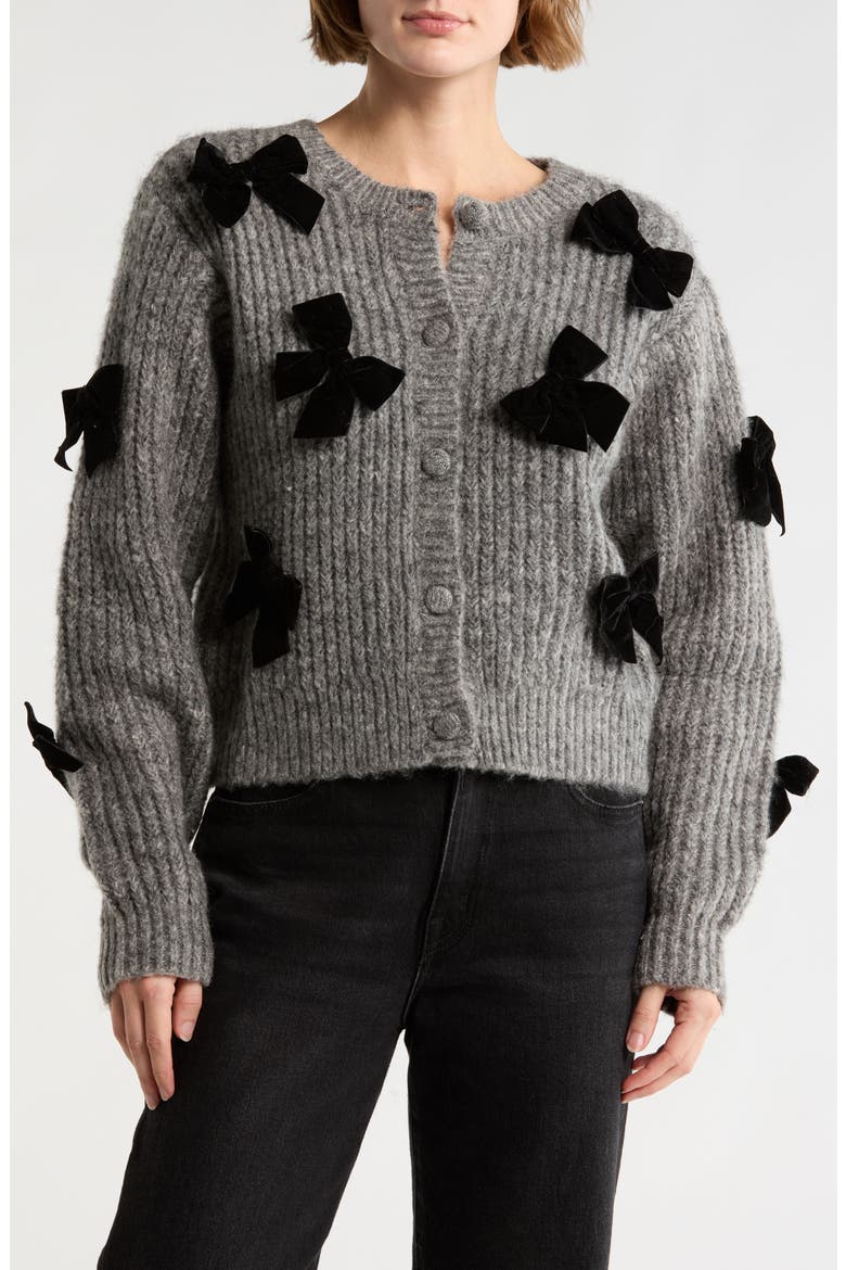 Bow Appliqué Cardigan, Main, color, CHARCOAL BLACK