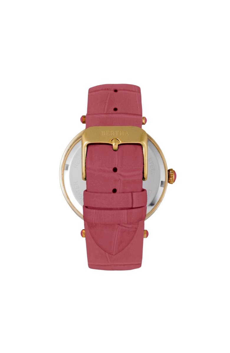 BERTHA Camilla Mother-Of-Pearl Leather-Band Watch, Alternate, color, Coral