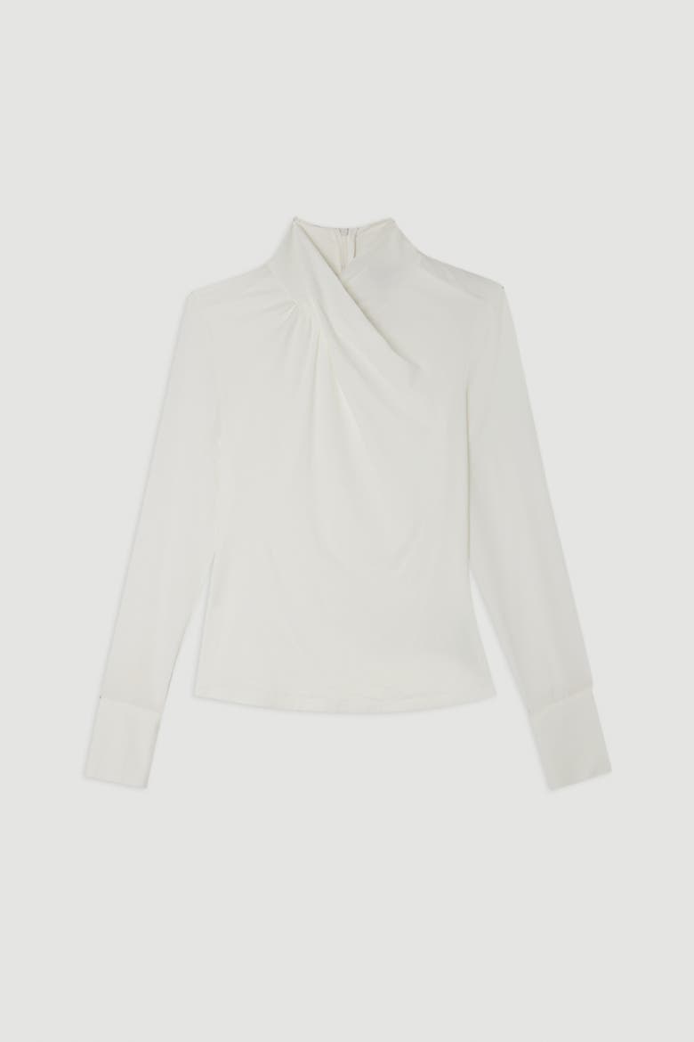 Jersey And Georgette Mix High Neck Top, Alternate, color, Ivory