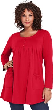 Roaman's Plus Size Two Pocket Long Sleeve Soft Knit Swing Tunic