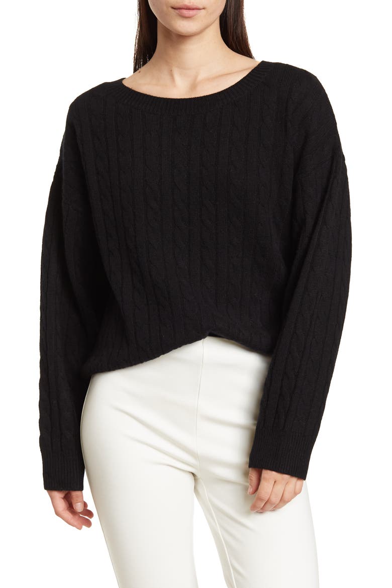 Halket Cable Knit Wool & Cashmere Sweater, Main, color, JET BLACK