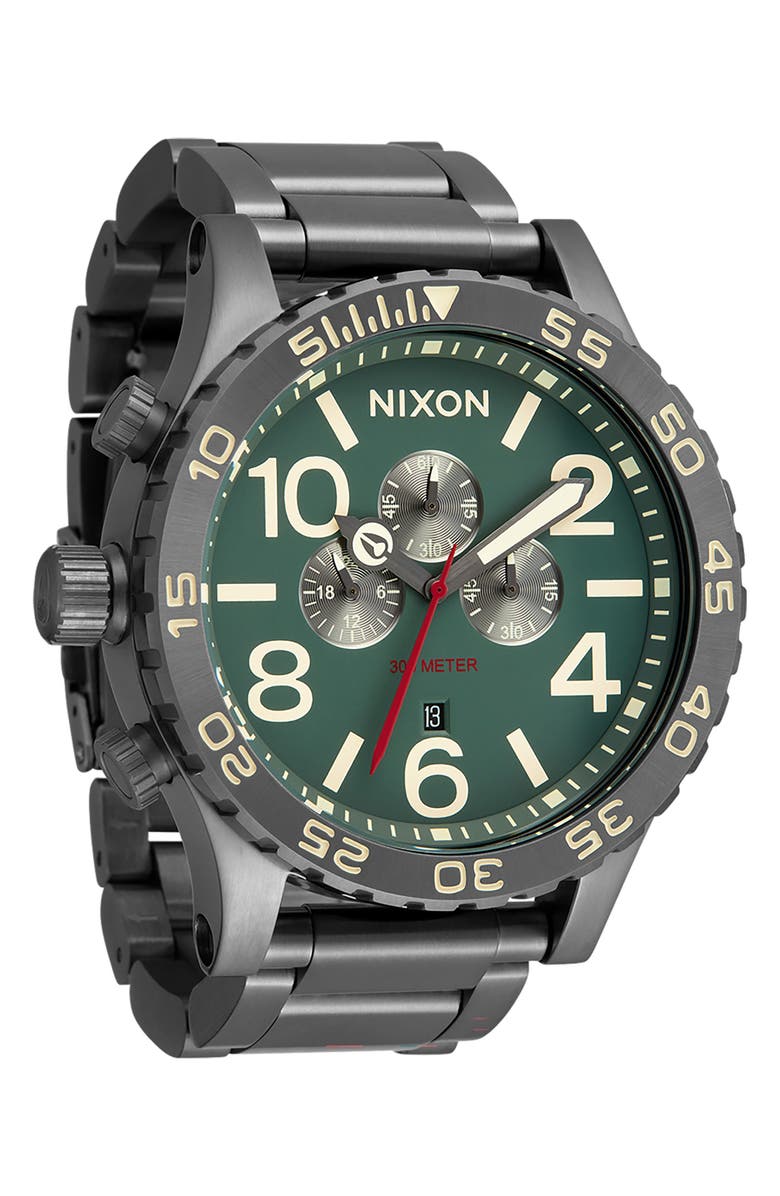 Nixon 'The 51-30 Chrono' Watch, 51mm, Alternate, color, Light Gunmetal / Dark Forest