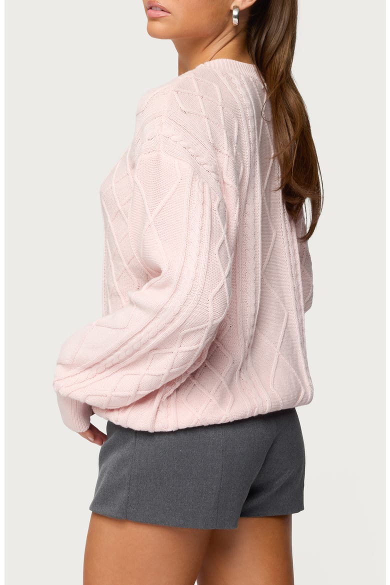 Jessy Oversize Cotton Cable Stitch Sweater, Alternate, color, LIGHT-PINK