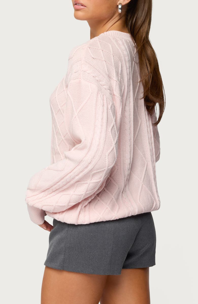 EDIKTED Jessy Oversize Cotton Cable Stitch Sweater, Alternate, color, Light-Pink