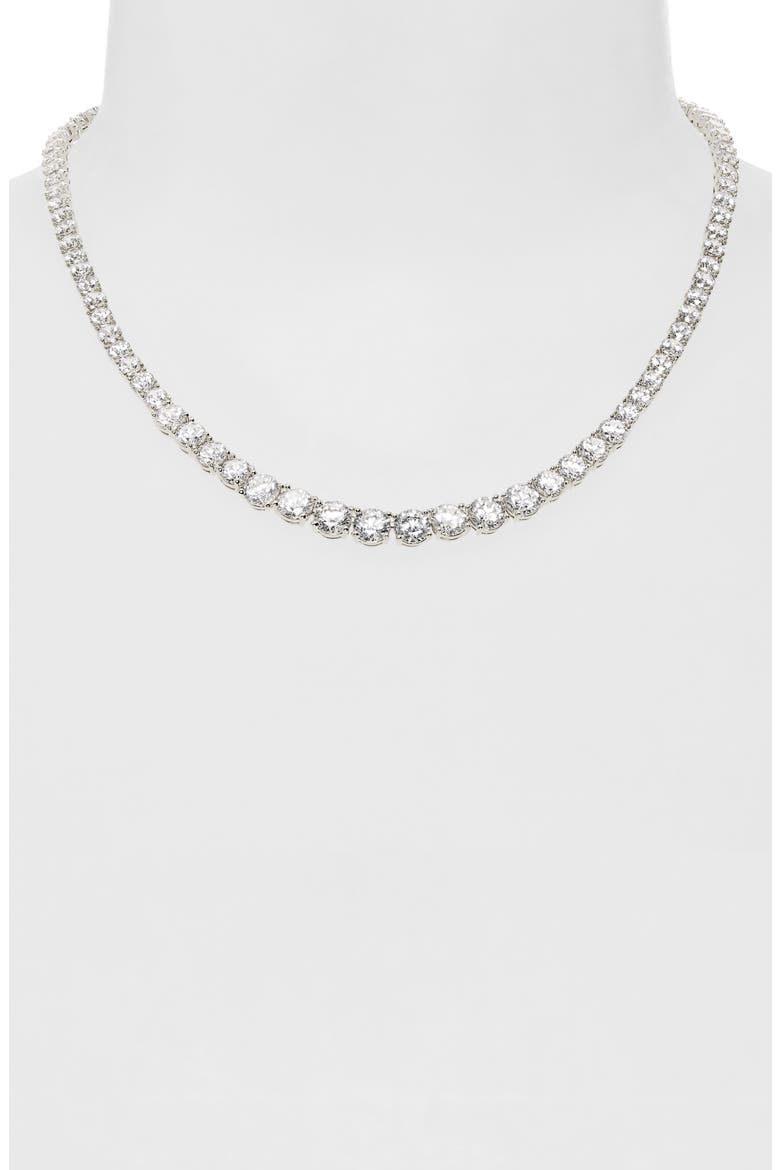 Graduated Cubic Zirconia Tennis Necklace, Alternate, color, CLEAR- SILVER