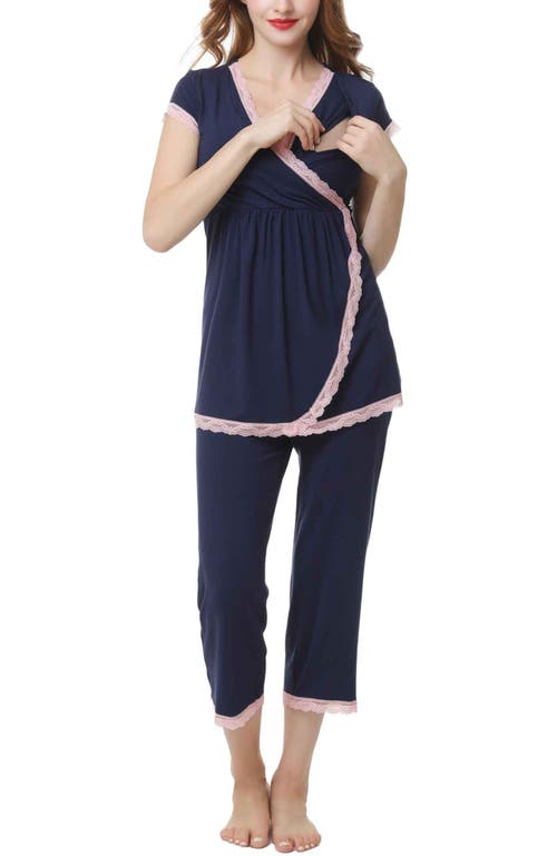 Kimi & Kai Cindy Maternity/nursing Pajamas Set In Navy