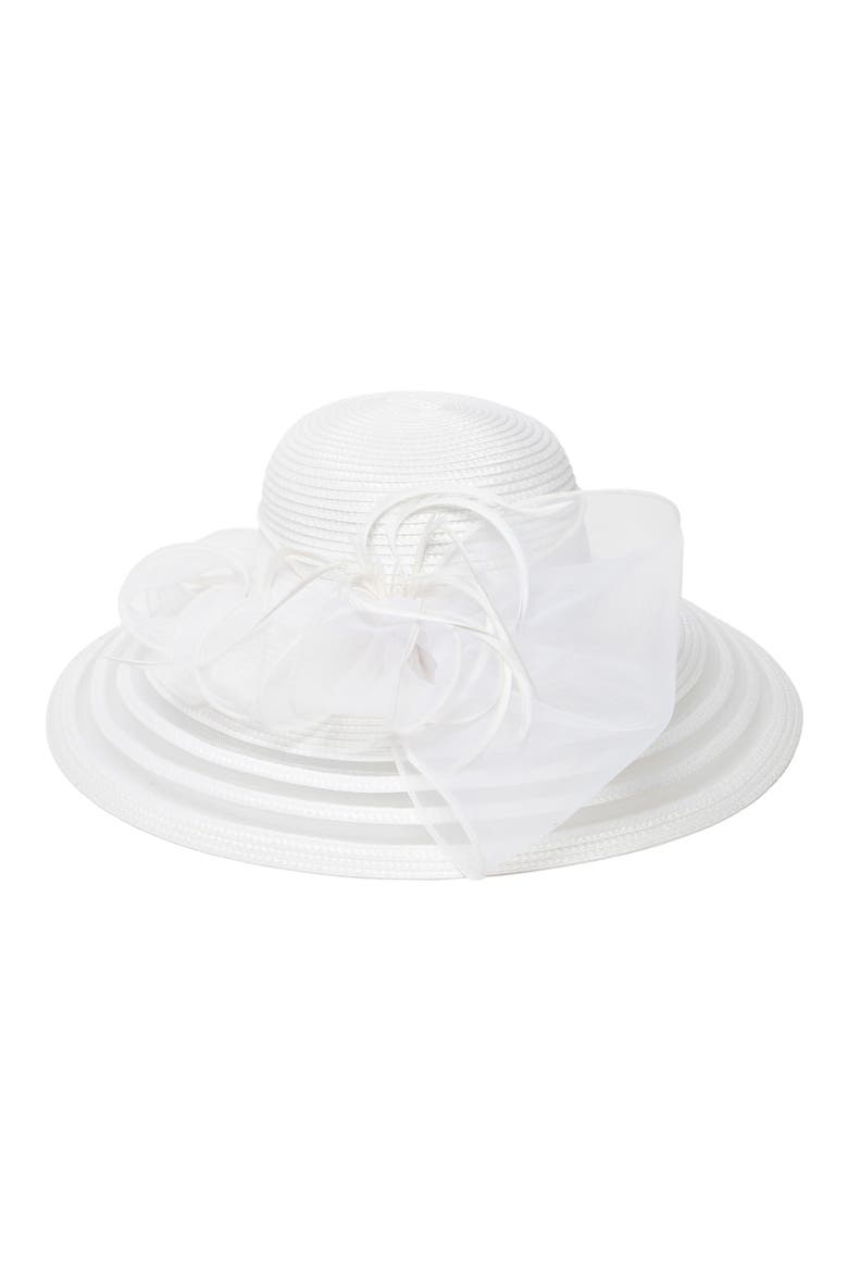 Wide Brim Dress Hat with Bow, Main, color, WHITE