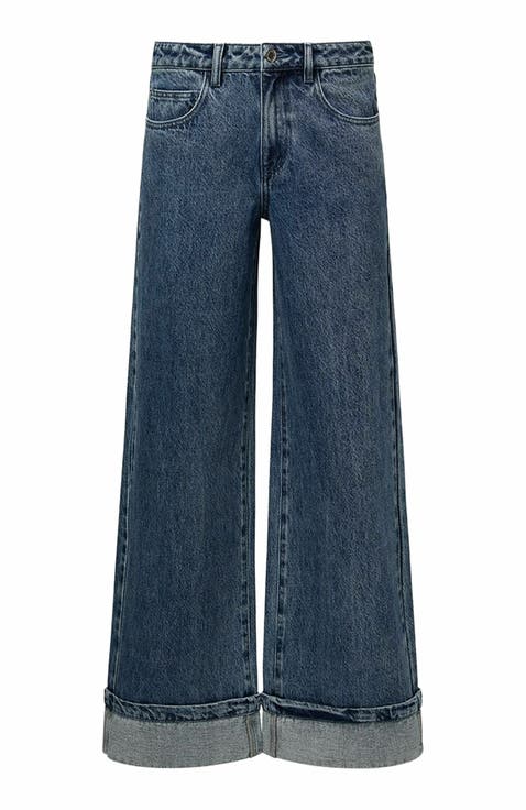 Mid Rise Cuff Straight Leg Jean