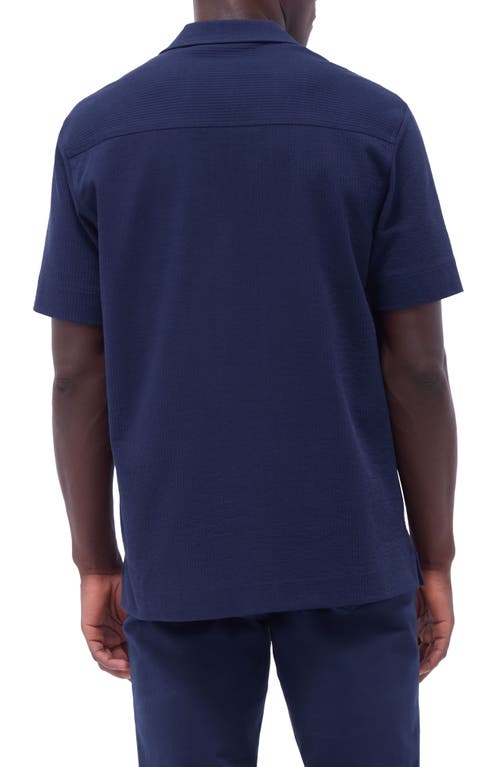 Bugatchi Camp Collar Short Sleeve Button-up Shirt In Navy