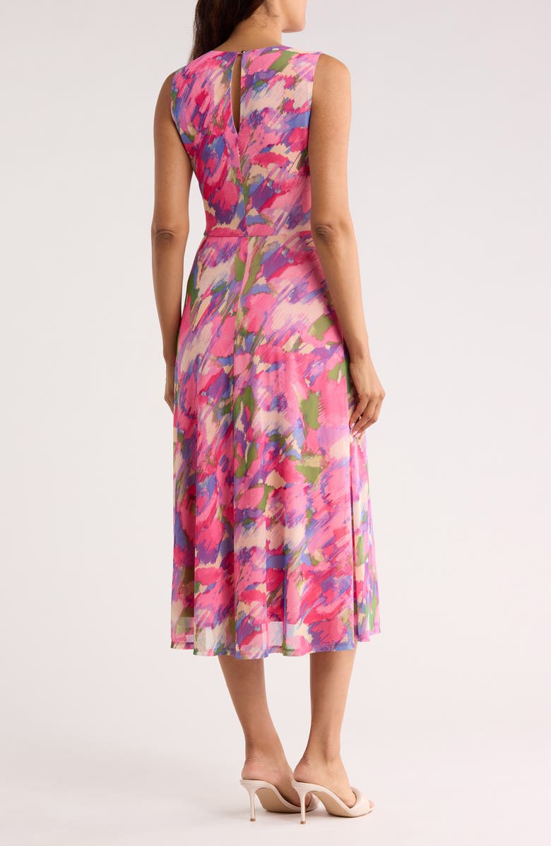 Vince Camuto Front Twist Mesh Midi Dress, Alternate, color, Pink Multi