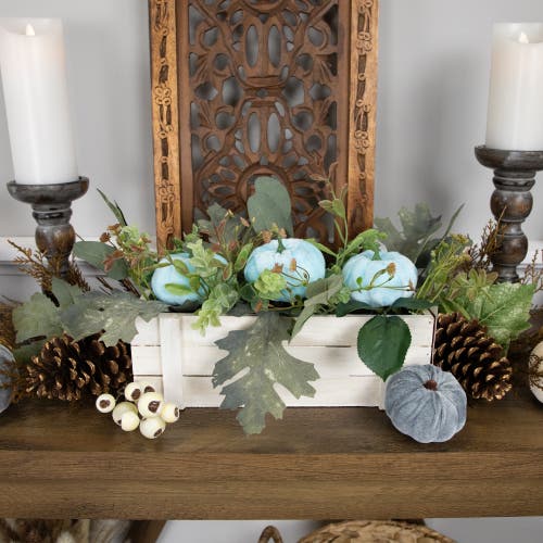 Northlight Fall Harvest Foliage And Pumpkins In Wooden Planter In Multi
