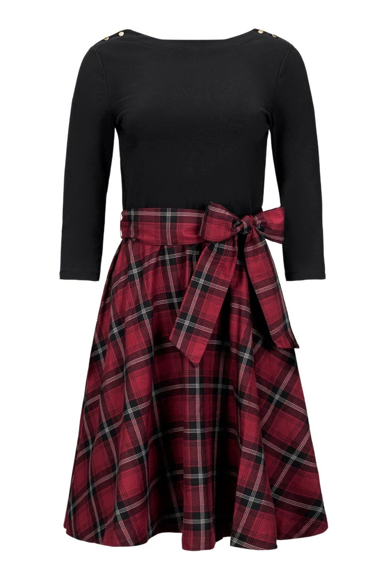 Women's French Skater Dress, Alternate, color, Oxblood City Plaid