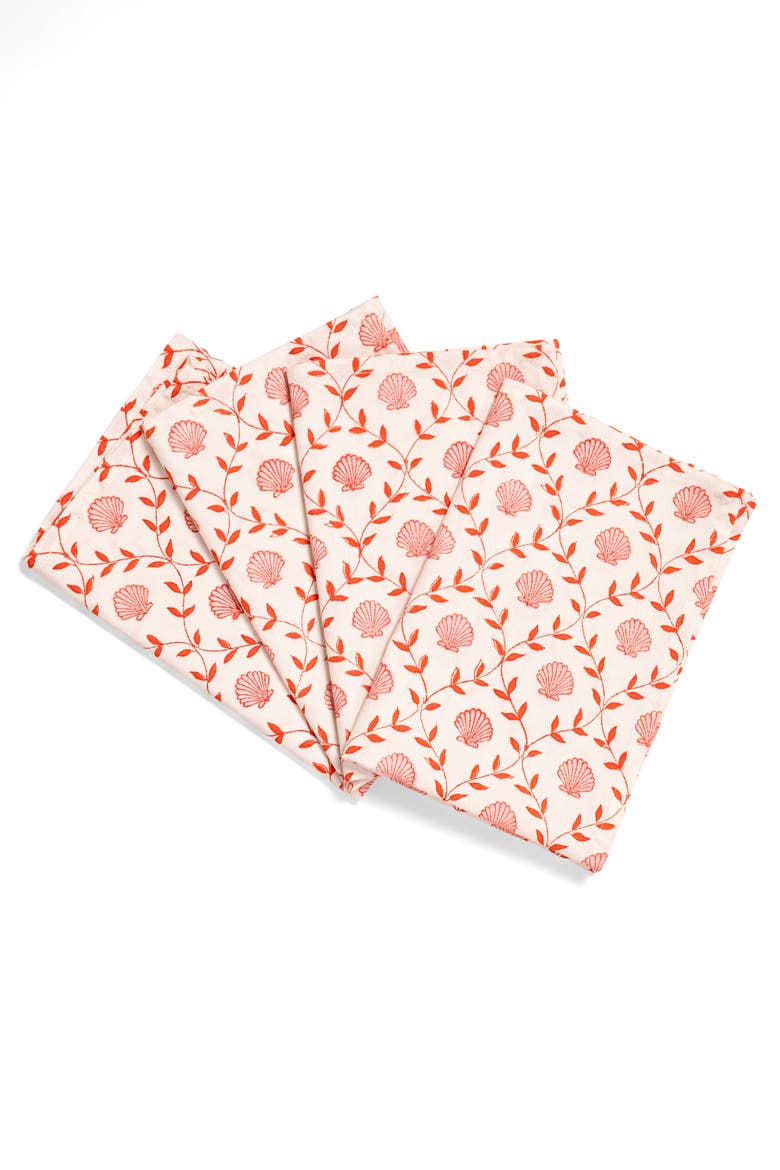 Seashell Blockprint Napkins - Set of 4, Alternate, color, Pink