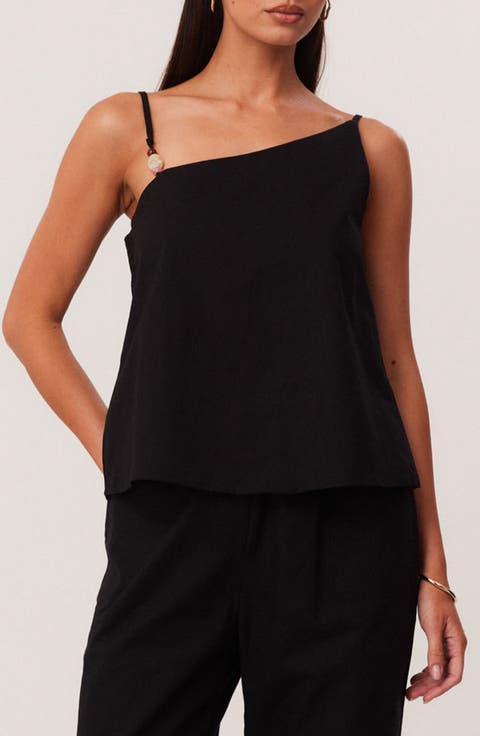 Ismene Asymmetrical One Shoulder Linen & Cotton Blend Top