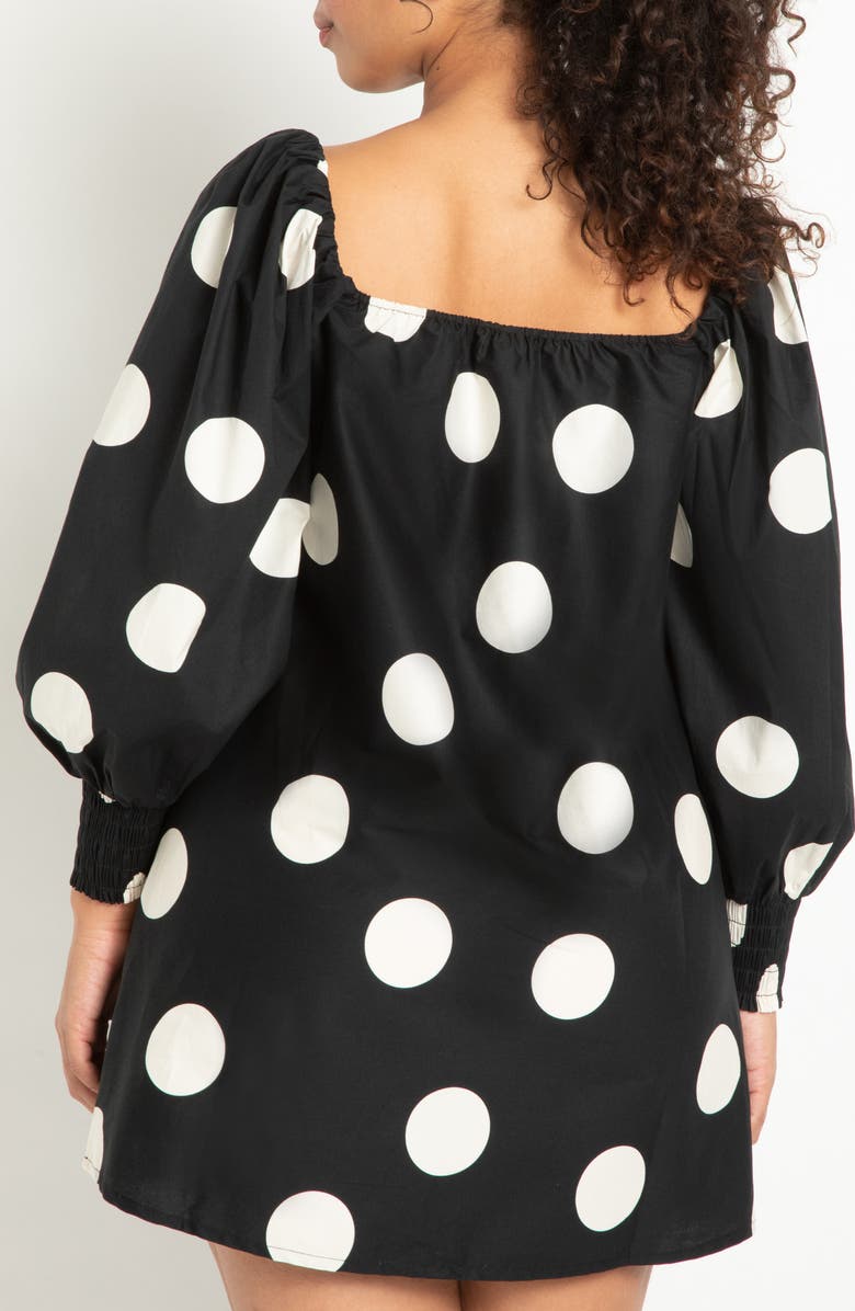 ELOQUII Polka Dot Long Sleeve Shift Dress, Alternate, color, 