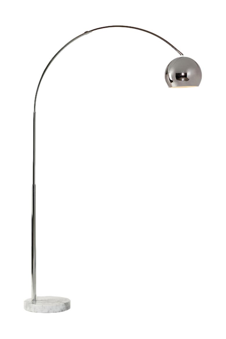 Olivia 75" Adjustable LED Floor Lamp with Metal Bowl Shade and Marble Base, Bulb Included, Main, color, Polished Chrome