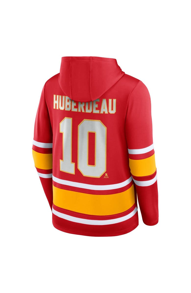 FANATICS Men's Fanatics Branded Jonathan Huberdeau Red Calgary Flames Name & Number Lace-Up Pullover Hoodie, Alternate, color, 