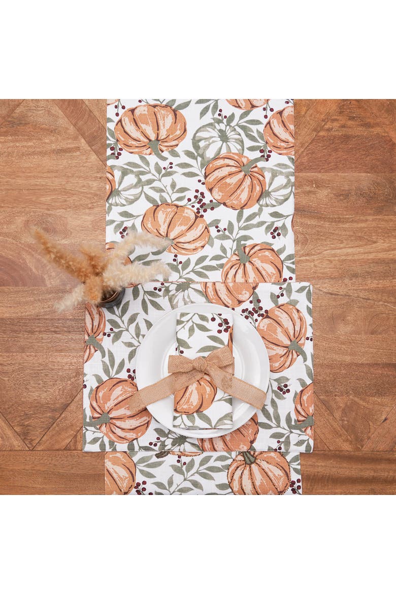 Harvest Pumpkin and Botanical Berry Runner 14" x 72", Alternate, color, Green