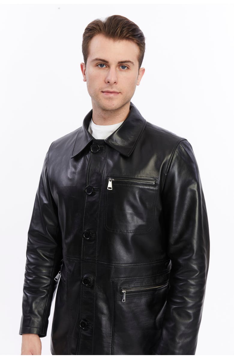 Furniq UK Maximilian Leather Jacket, Alternate, color, Black
