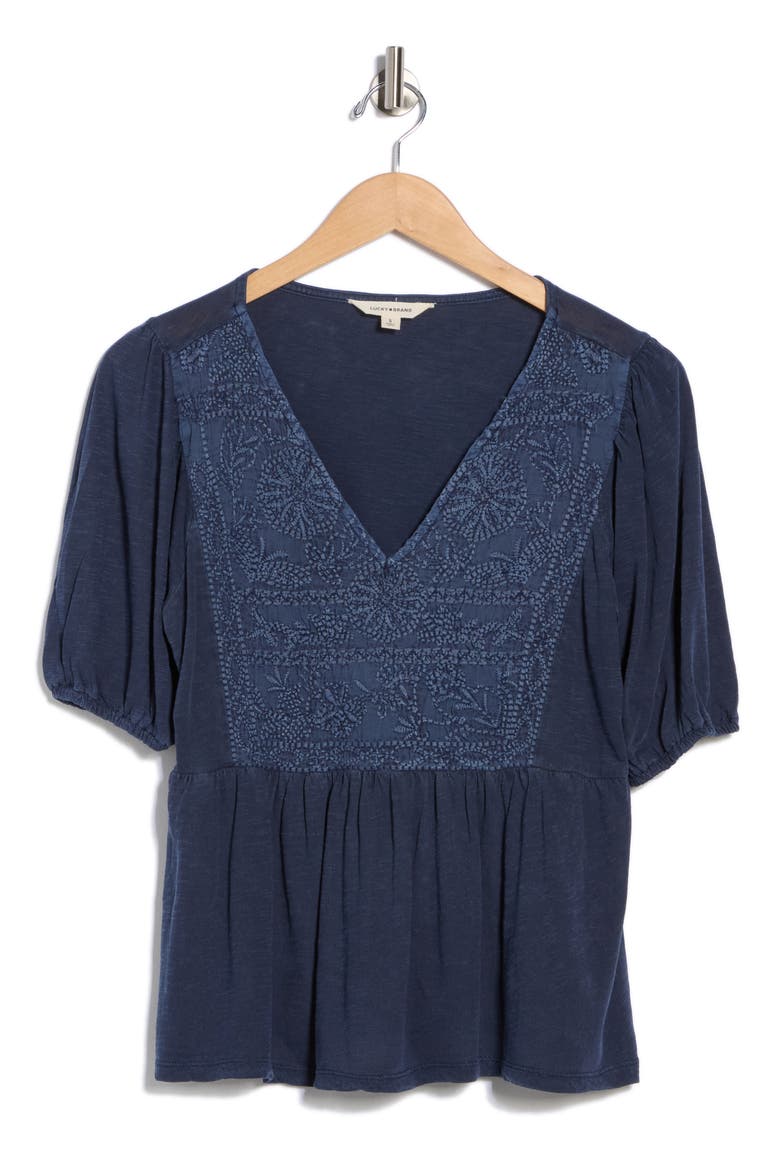 Embroidered Peplum Top, Alternate, color, AMERICAN NAVY