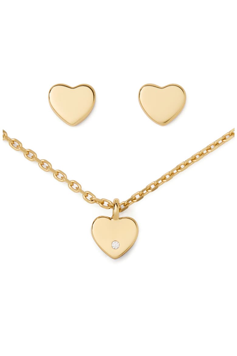 mini heart pendant necklace & stud gift set, Main, color, GOLD.