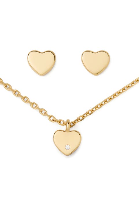 mini heart pendant necklace & stud gift set