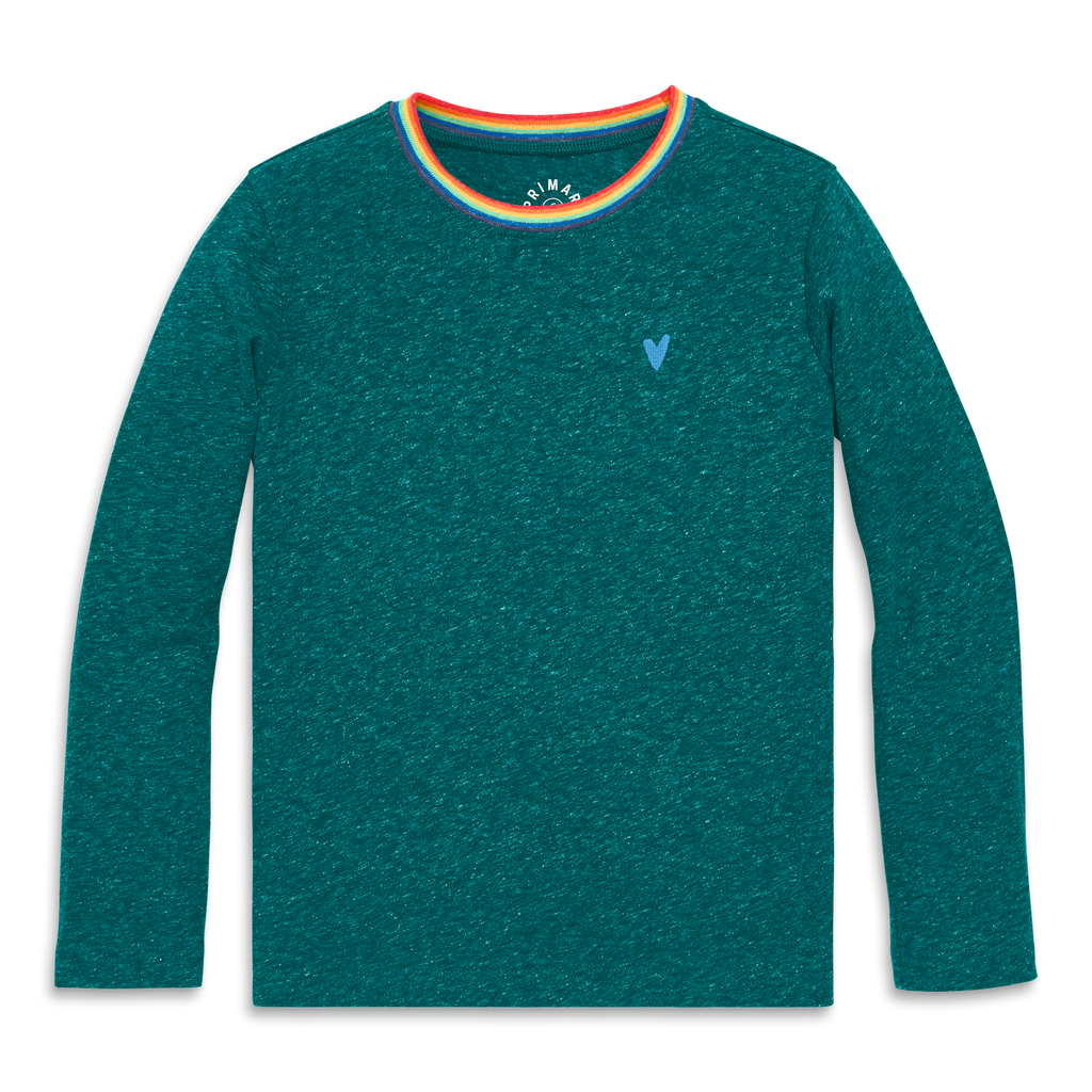 Primary Kids Long Sleeve Heathered Embroidered Heart Tee In Brown