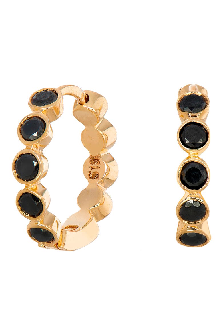 Black Diamond Bezel Hoop Earrings, Main, color, YELLOW GOLD