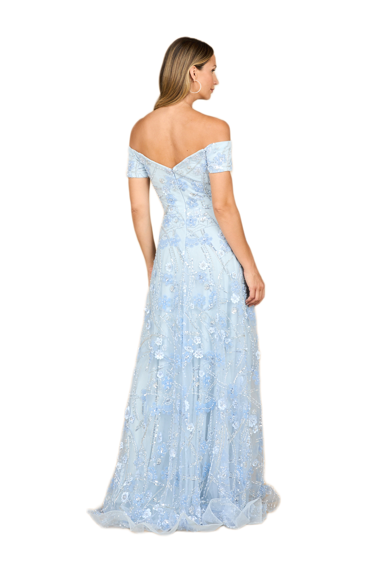 Off Shoulder A-Line Floral Gown, Alternate, color, Periwinkle