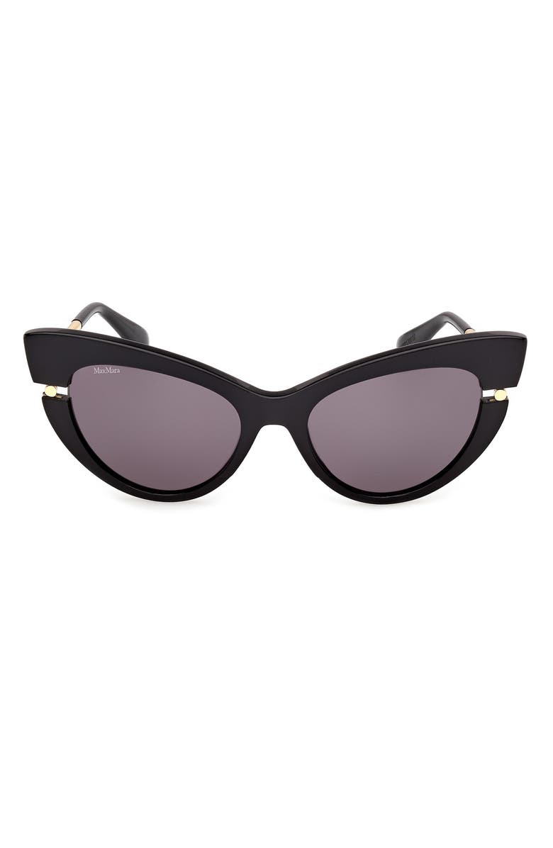 Max Mara 56mm Cat Eye Sunglasses, Main, color, Shiny Black Gold / Smoke