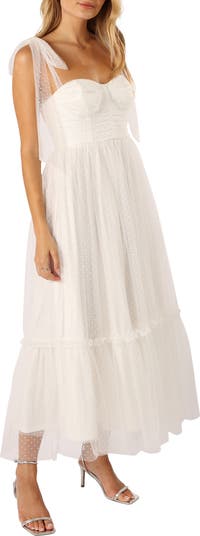Floret Bow Strap Sweetheart Neck Maxi Dress