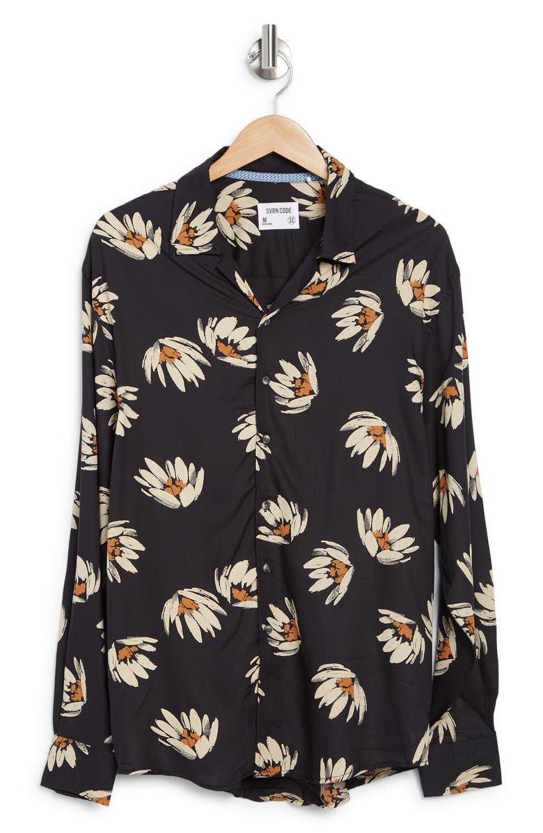 Sovereign Code Coastal Floral Print Button Front Shirt, Alternate, color, 