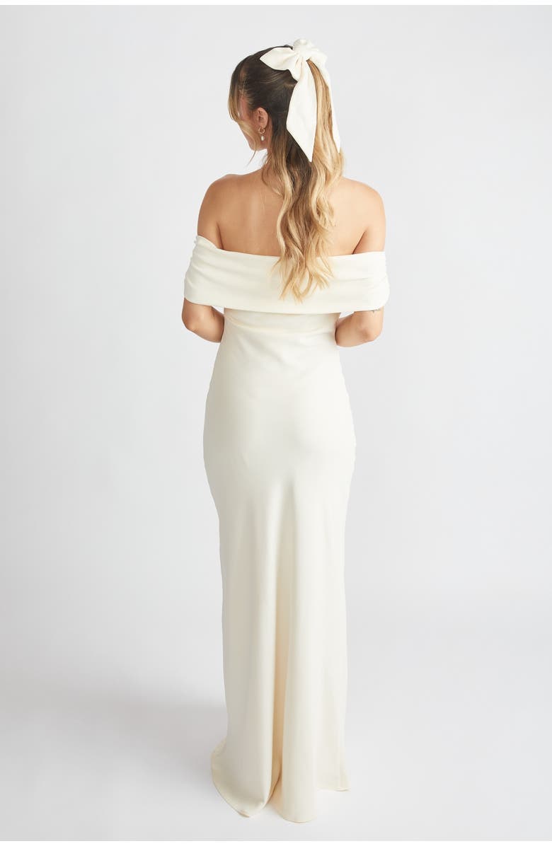 Six Stories Bardot Gathered Crepe Bridesmaid Dress, Alternate, color, Almond